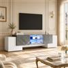 OLIVIBED Mobile TV moderno con ante pieghevoli, TV Board con ripiani in vetro, tavolo TV per TV da 70 a 80 pollici, mobile TV per soggiorno, camera da letto, bianco e grigio, 180 x 40 x 46,5 cm