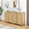 OLIVIBED Credenza con 4 ante a ratti, credenza con maniglie in metallo, armadietto multiuso con vano portaoggetti e ripiano regolabile, per soggiorno, sala da pranzo, cucina, colore legno, 145 x 40 x 80 cm