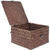 YARNOW Cestino Portaoggetti Intrecciato in Paglia Marina Coperchio, Organizer Multifunzione per Soggiorno e Cucina, Contenitore Quadrato 14x14x8 Cm, Scatola Decorativa la Casa