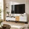 OLIVIBED Lowboard in legno, mobile TV con ante e cassetti, credenza con venature del legno, per soggiorno, sala da pranzo, 180 cm (bianco + colore originale legno, 180 x 38 x 50 cm)