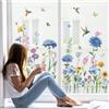 Wondever Adesivi Finestra Fiori Blu Primavera Estate - Vetrofanie Anticollisione per Fiore e Colibrì - Elettrostatici per Vetro Porte Finestre Giardino