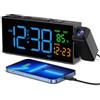 Netzu Sveglia digitale con proiezione, sveglia con proiettore a 350°, termometro, data, grande display, 10 suonerie, 4 luminosità, 4 volumi, manuale DST, sveglia rumorosa camera da letto (blu)