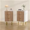 BRILVERDE Set di 2 comodini, comodino con 3 cassetti, piedi e maniglie dorati, set di armadi multiuso, adatto per camera da letto e soggiorno (colore legno naturale, 65 x 40 x 40 cm)