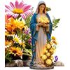 Generic Lampada da giardino con rose incandescenti, statua in resina della Vergine Maria da 20 cm, decorazione per prato con LED, statuetta religiosa solare per patio, , cortile, casa, prato