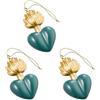 Baroni Home Set 3 Pendenti Sacro Cuore con Fiamma Ex Voto in Resina, Ciondolo Cuore Decorativo Verde Petrolio e Oro, Addobbo Natalizio Decorazione Albero di Natale, Idea Regalo Originale 5x9x1 cm