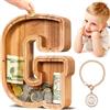 summidate Salvadanaio Bimbi Personalizzato Legno con Nome Inciso Laser A-Z | Salvadanaio Lettera A-Z, Porta Monete Educativo per Bambini e Bambine, Regalo Compleanno Battesimo Nascita Decorazione Camera