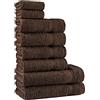 Tuiste Set Asciugamani Bagno Marrone Scuro, Hotel, Cotone, 2 Telo Doccia 70x140cm + 4 Asciugamani 50x90cm + 2 Asciugamani Ospiti 30x50cm, Asciugamani Bagno Viso e Bidet, Morbidi, Assorbenti