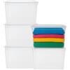VIRSUS 5 Contenitori Multiuso Trasparente, misura 58x38,5x29 cm e capacità 43Lt, porta biancheria, coperchio chiusura a scatto, box salvaspazio impilabile armadio, accessori -672F