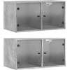 vidaXL Mobili a Muro con Ante in Vetro 2pz Grigio Cemento 68,5x37x35cm