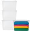 VIRSUS 4 Contenitori Multiuso Trasparente, misura 56x38,5x29 cm e capacità 43Lt, porta biancheria, coperchio chiusura a scatto, box salvaspazio impilabile armadio, accessori -672F