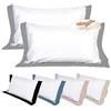 EVERGREENWEB MATERASSI & BEDS EVERGREENWEB Cuscini Letto Coppia 100% Memory Foam alti 12 cm con Elegante Set di 4 Fodere GRATIS in Morbido Cotone Bianco + Balza Grigia 2 Guanciali x dolori CERVICALI in Schiuma Ergonomica ANTIACARO