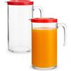 PALUPLUS 2 Caraffe da Tavola in Vetro con Coperchi Rossi da 1 Litro, Misura 10x20 cm, Brocca trasparente con Manico e Beccucio Antigoccia, per acqua, bevande, Lavabile in lavastoviglie -5012F -1,6