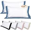 EVERGREENWEB MATERASSI & BEDS EVERGREENWEB Cuscini Letto Coppia 100% Memory Foam bassi 9 cm con Elegante Set di 4 Fodere GRATIS in Morbido Cotone Bianco + Balza Blu, 2 Guanciali per dolori CERVICALI in Schiuma Ergonomica ANTIACARO