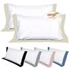 EVERGREENWEB MATERASSI & BEDS EVERGREENWEB Cuscini Letto Coppia 100% Memory Foam bassi 9cm con Elegante Set di 4 Fodere GRATIS in Morbido Cotone Bianco + Balza Beige 2 Guanciali per dolori CERVICALI in Schiuma Ergonomica ANTIACARO