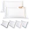 EVERGREENWEB MATERASSI & BEDS EVERGREENWEB - Cuscini Letto Coppia 100% Memory Foam Alti 18 cm con Elegante Set di 4 Fodere Gratis in Morbido Cotone Bianco + Balza e Riga Beige, 2 Guanciali x dolori CERVICALI in Schiuma Ergonomica