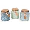 Logbuch-Verlag 3 candele in vetro color blu turchese azzurro in stile marittimo con pesce decorativo decorazione da tavolo casa bagno idea regalo battesimo comunione cresima 10 cm