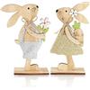 com-four® 2x Figure decorative Pasquali - Coniglietto pasquale con fiore e carota in legno - Coniglio da appoggiare - Decorazione pasquale in legno (2 pezzi - arancione/giallo)