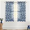 MRTREES Tende Trasparenti in Voile Corte con Occhielli per Interni Finestre Camera da Letto 2 Pezzi, 140x160 CM, Tenda Blu Navy con Stampa di Foglie per Cucina Soggiorno Salotto Eleganti
