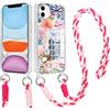 Yirlbey Trasparente Cover con Cordino per iPhone 12 Mini, Aesthetic Fiore Papillon Motivo Disegni Case, Robusto Silicone Custodia con Tracolla Collana Catena Antiurto per iPhone 12 Mini 5,4