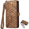 TIANYUE Custodia per Wiko Y81, Custodia a Portafoglio con Cerniera Borsa a Motivi Geometrici, con Chiusura Magnetica Stand Cover Protettiva per Wiko Y81-Marrone