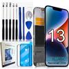Generic CHOWCHOW - Kit di ricambio per schermo LCD e OLED per iPhone 13, con pellicola protettiva in vetro temperato, durezza 9H, display con strumenti di riparazione, kit professionale per smartphone LCD