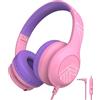 PowerLocus Cuffie per Bambini PowerLocus, Cablate con Microfono, Volume Massimo 85/94 dB, Over-Ear, Jack da 3,5 mm, Condivisione Musica, Pieghevoli per Bambini Rosa