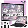 Dghrti Tablet Android 15, 30GB RAM 128GB ROM+TF 2TB Espandibile [10 Pollici, 8000mAh] OTG, WIFI 5G, GPS, BT5.0, Face ID, Widevine L1, Tablets Corpo in Custodia Protettiva Metallo con Tastiera, Mouse,Viola