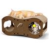 Gimars Casetta Tiragraffi per Gatti 3-in-1, Cuccia e Lettino Tiragraffi in Cartone Ondulato con Palline Gioco, Protezione Mobili e Divani, Stile Legno, 59.5 x 29.5 x 28 cm