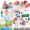 Green Series Pista Treno in Legno con Treno a Batteria - Set Stazione di Polizia 80 Pezzi - Compatibile con IKEA - Per Bambini 3+ - Tracciato 100x67 cm, 378 cm