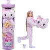 Barbie - Cutie Reveal Dolci Fiocchi, bambola con costume da gattino di peluche, 10 accessori e sorprese cambia colore e un mini cucciolo incluso, 3+ anni, JJP64