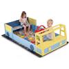 HOMASIS Sabbiera per Bambini a Forma di Camion dei Pompieri, Sabbiera da Esterno con Panca, Contenitore Portaoggetti Nascosto, Rivestimento, Sandbox per bambini 18+ Mesi, 170 x 100 x 48 cm