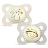 MAM Original Night Succhietto 2-6 Mesi (Set da 2), Ciuccio MAM 2-6 mesi che si illumina al buio con tettarella in caucciù, Kit da 2 accessori neonato con porta ciuccio sterilizzatore, Beige/Neutro