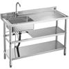 VEVOR Lavello multiuso in acciaio inossidabile, lavello da cucina professionale a pozzetto singolo da appoggio con rubinetto e tubi per acqua calda e fredda, doppio ripiano portaoggetti, ideale per garage, ristoranti e lavanderie, 1200 x 500 x 940 mm