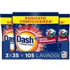 Dash Power Pods Detersivo Lavatrice In Capsule, 105 Lavaggi (3x35), Extra Igienizzante, Pulizia profonda contro sporco e batteri, Pulizia Impeccabile
