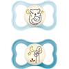 MAM Air Succhietto 16+ Mesi (Set da 2), Ciuccio MAM 16-36 mesi che si illumina al buio, Kit da 2 accessori neonato con tettarella in silicone e porta ciuccio sterilizzatore, Azzurro/Verde
