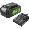 Greenworks Batteria e Caricabatterie 24V - per Tutti gli Attrezzi da Giardino ed Elettroutensili 24V, Uscita 60W, Tempo di Ricarica 120 Minuti, Batteria agli Ioni di Litio 4Ah - G24B4 e G24UC