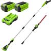 Greenworks 40V Sega e Tagliasiepi ad Asta a Batteria 2 in 1, Motore Brushless da 30 cm, Lama a Doppia Azione da 51 cm, Batteria da 2 e Caricabatterie GD40PSHK2x