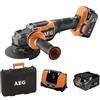 AEG Smerigliatrice Angolare Brushless 18V Professionale con 2 Batterie 5.0Ah e Valigetta, Disco 125 mm, 9000 giri/min, Freno Disco, Anti-Contraccolpo, BEWS18-125BLPX2-502C