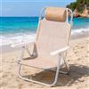 BAKAJI Spiaggina Pieghevole Portatile Schienale Reclinabile Sdraio con Struttura Tubolare in Alluminio Rivestimento Tessuto Textilene Poggiatesta Imbottito per Spiaggia Mare Campeggio (Beige Melange)