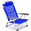 BAKAJI Spiaggina Pieghevole Portatile Schienale Reclinabile Sdraio con Struttura Tubolare in Alluminio Rivestimento Tessuto Textilene Poggiatesta Imbottito per Spiaggia Mare Campeggio (Blue)