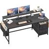 Klyvvo 140x48 cm Rettangolare Scrivania con 2 Cassetti, 1 Organizzatore Appeso, Supporto per Monitor, 3 Altezza regolabile, Gancio, Reversibile Scrivania Gaming per Lavoratori,Studiare,Gaming,Nero