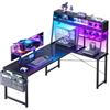 Coleshome Scrivania Gaming con LED, 130x100cm Scrivania Angolare Gaming Reversibile con Scaffale, Scrivania ad Angolo con Borsa Portaoggetti, Nero