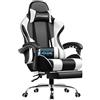 GTPLAYER Sedia da gaming massaggiante ergonomica per computer, con poggiapiedi e supporto lombare, regolabile in altezza, sedile girevole a 360° e poggiatesta, per ufficio, colore bianco