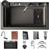 OMGMTSTORE 70x45cm Lavandino Cucina Con Portacoltelli,Lavello Cucina 1 Vasca In Acciaio Inox Antracite Nero,Con Led Rubinetto Estraibile,Dispenser Sapone,Ricambio Interno,Tagliere,Scarico Quadrato