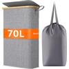 Lifewit Cesto Portabiancheria Salvaspazio, Cesta Biancheria Sporca con Coperchio, Porta Biancheria Sporca Slim per Bagno, Laundry Basket per Camera da Letto, Bagno, Lavanderia, 70 L, Grigio Chiaro