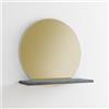 ARHome Specchio Tondo Bronzato con Mensola, 60 x 60 x 22 cm, Cemento Scuro, Specchiera con mensola, Made in Italy