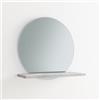ARHome Specchio Tondo Grigio con Mensola, 60 x 60 x 22 cm, Cemento Chiaro, Specchiera con mensola, Made in Italy
