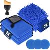flintronic 9 Pezzi Kit Pulizia Auto, con 3 Pezzi Panno Microfibra Auto e 2 PCS Guanto Lavaggio, 3 Spugne per Lucidatura a Mano, 1 Spazzole per la Pulizia, Senza Graffi per Cura