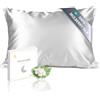townssilk Federa seta cuscino,100% naturale seta di gelso 19momme,doppia faccia,benefica per capelli e pelle,ipoallergenica,cerniera nascosta,1 pz,40x60cm,Argento