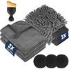flintronic 9 Pezzi Kit Pulizia Auto, con 3 Pezzi Panno Microfibra Auto e 2 PCS Guanto Lavaggio, 3 Spugne per Lucidatura a Mano, 1 Spazzole per la Pulizia, Senza Graffi per Cura